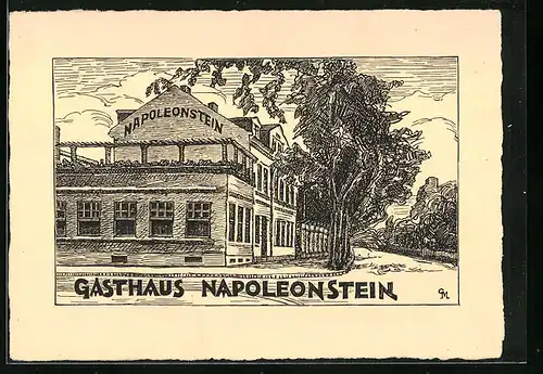 Künstler-AK Leipzig, Gasthaus Napoleonstein
