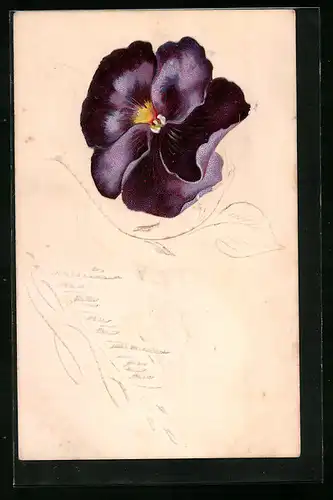 Papierkunst-AK Violette Blüte mit farblosen Blättern