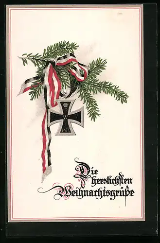 Künstler-AK Eisernes Kreuz mit Tannenzweig - Weihnachtsgruss