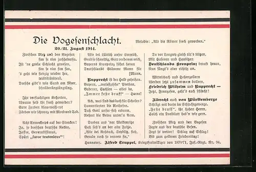 AK Gedicht von Alfred Truppel Die Vogesenschlacht