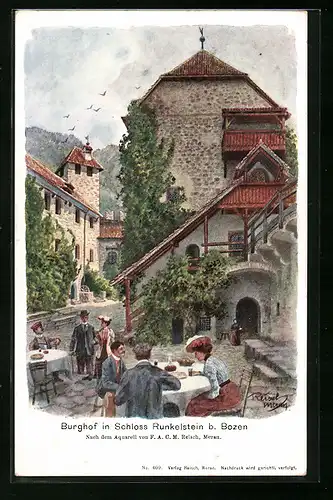 Künstler-AK F.A.C.M. Reisch: Bozen, Burghof in Schloss Runkelstein