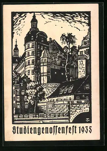 Künstler-AK Neuburg a. d. Donau, Studiengenossenfest 1935, Schloss