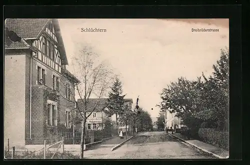 AK Schlüchtern, Dreibrüderstrases mit Buchdruckerei C. Hohmeister