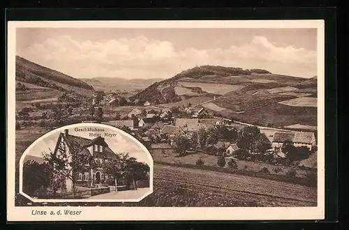AK Linse a. d. Weser, Geschäftshaus Heinr. Meyer, Teilansicht