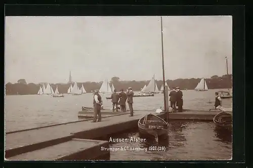 AK Hamburg, Aussen-Alster mit Segelbooten, Fotoverlag Strumper & Co. 1907