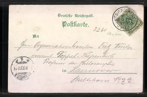 Lithographie Rinteln /Wesergebirge, Hotel-Pension zur Paschenburg, Gartenpartie, Trachtenpaar