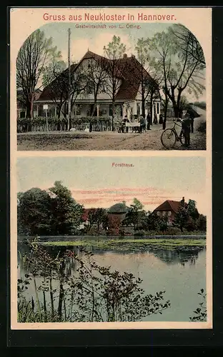 AK Neukloster i. Hannover, Gasthof von L. Ötting, Seeblick mit Forsthaus