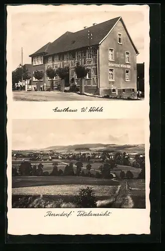 AK Berndorf b. Korbach, Gasthaus W. Höhle, Totalansicht aus der Ferne