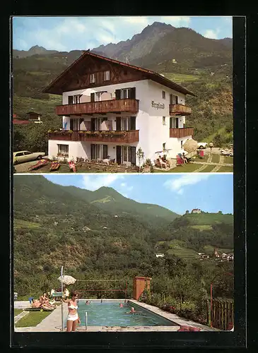 AK Algund bei Meran, Hotel Haus Bergland mit Pool