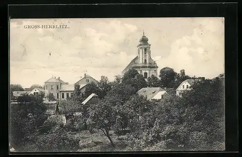 AK Gross-Herrlitz, Teilansicht mit Kirche