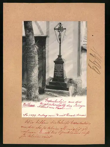 Fotografie Lichtdruck Brück & Sohn Meissen, Ansicht Wolkau, Gedenkstein an der Unglücksstätte Prinz Albert von Sachsen