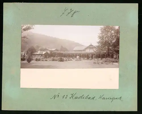 Fotografie Brück & Sohn Meissen, Ansicht Karlsbad, Blick auf das Cafe Kaiserpark mit Terrasse