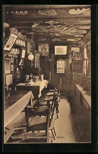 AK Nürnberg, Gasthaus Bratwurstglöcklein, Innenansicht