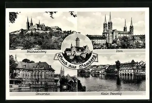 AK Bamberg, Blick auf die Altenburg, Dom, Concordia