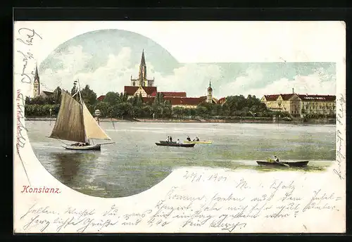 AK Konstanz, Ruderboote vor der Uferpromenade