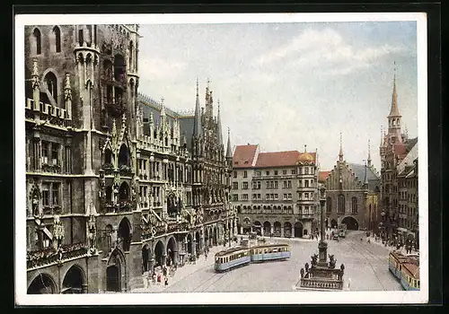 AK München, Blick auf den Marienplatz, Strassenbahn