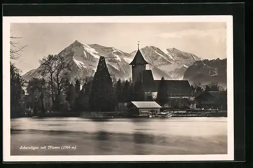 AK Scherzligen, Ortsansicht mit Niesen