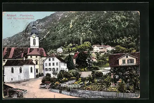 AK Altdorf, Partie mit Pfarrkirche und Kapuziner-Kloster
