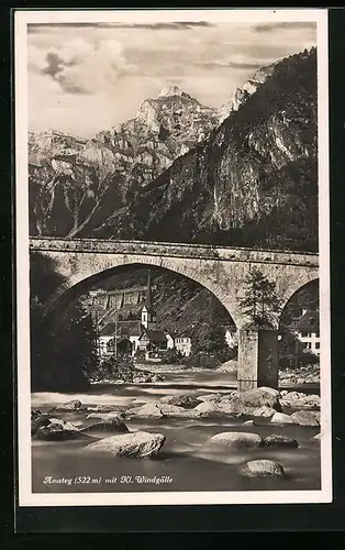 AK Amsteg, Ortsansicht mit Kl. Windgälle