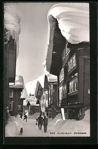 AK Andermatt, Dorfstrasse im Schnee