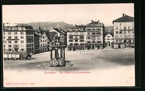 AK Einsiedeln, Blick auf die Hotels am Klosterplatz