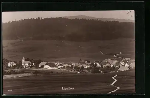 AK Lignières, Ortsansicht vom Felde aus
