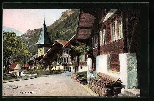 AK Meyringen, Strassenpartie mit Kirchturm