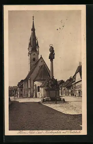 AK Horn, Kirchenplatz mit Pestsäule