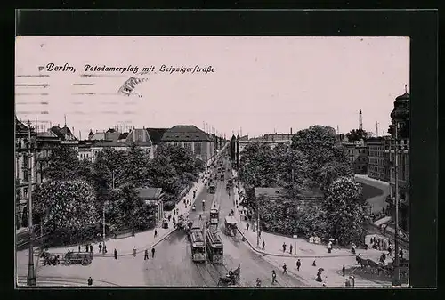 AK Berlin, Potsdamerpletz mit Leipzigerstrasse aus der Vogelschau