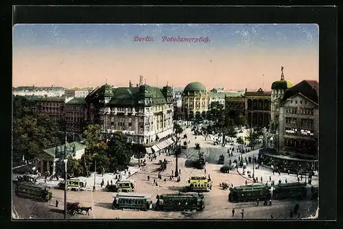 AK Berlin, Potsdamerplatz aus der Vogelschau mit Strassenbahn
