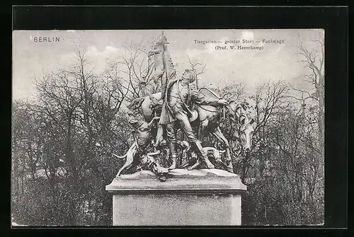 AK Berlin, Blick auf das Denkmal Fuchsjagd am Grossen Stern