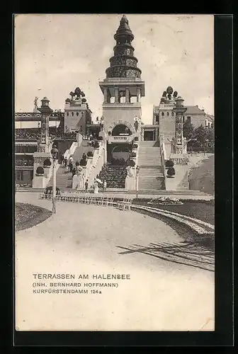 AK Berlin, Partie an den Terrassen am Halensee, Kurfürstendamm 124a, Gasthaus