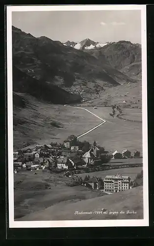 AK Andermatt, Totalansicht gegen die Furka