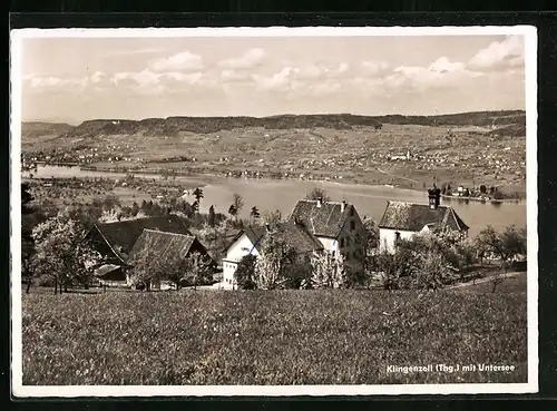 AK Klingenzell /Thg., Ortsansicht mit dem Untersee, Gasthof Klingenzellerhof, ob Station Eschenz oder Mammern