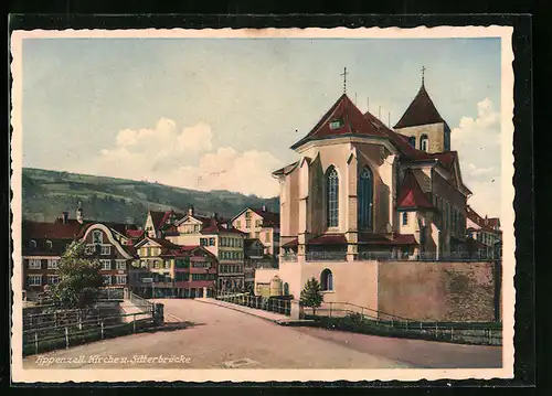 AK Appenzell, Partie an der Sitterbrücke, Kirche
