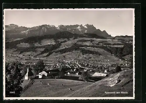 AK Appenzell, Ortsansicht mit Säntis