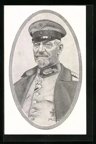 Künstler-AK Heerführer General von Gallwitz in Uniform mit Schirmmütze
