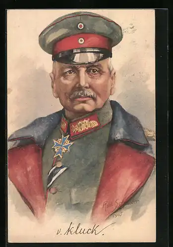 Künstler-AK Portrait Heerführer von Kluck in Uniform mit Schirmmütze