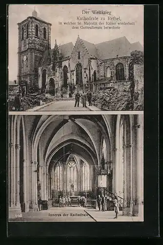 AK Rethel, Kathedrale, Innen- und Aussenansicht