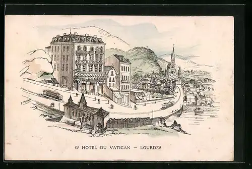 Lithographie Lourdes, Gd Hotel du Vatican