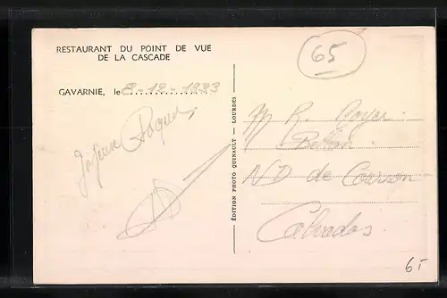 AK Gavarnie, Vue prise de la Terrasse du Restaurant du Pont de Vue de la Cascade