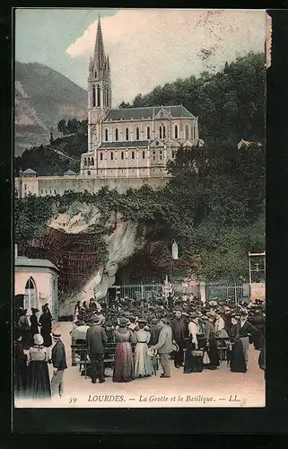 AK Lourdes, La Grotte et la Basilique