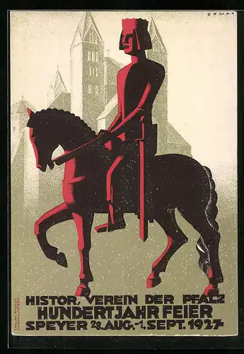 Künstler-AK Speyer, Hundertjahrfeier 1927, Histor. Verein der Pfalz, Festpostkarte
