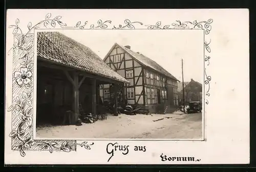 AK Bornum, Strassenpartie mit Fachwerkhaus