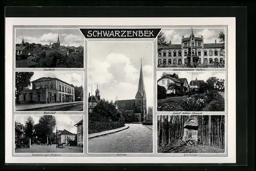 AK Schwarzenbek, Genesungsheim Kollow, Bahnhof, Strasse