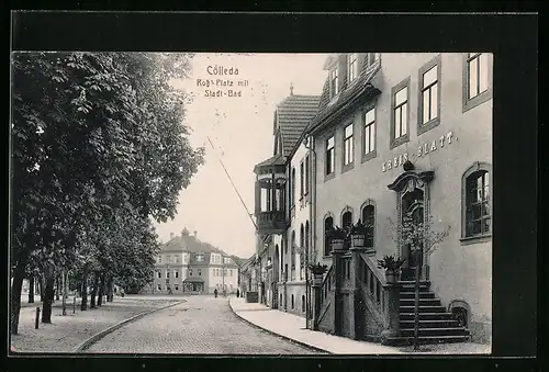 AK Cölleda, Ross-Platz mit Stadt-Bad