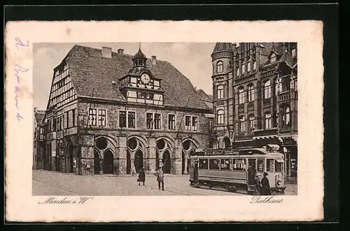 AK Minden i. W., Rathaus mit Strassenbahn