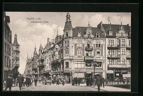 AK Hagen i. W., Altenhagener Strasse mit Geschäften
