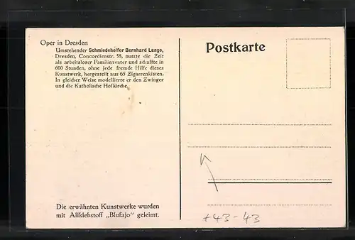 AK Dresden, Modellbau der Oper, Schmiedehelfer Bernhard Lange