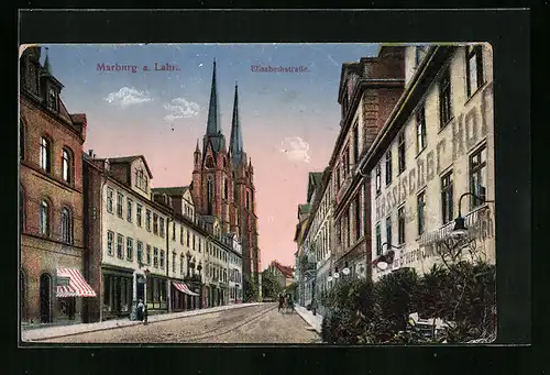 AK Marburg a. Lahr, Elisabethstrasse mit Gasthaus Hessischer Hof und Kirche